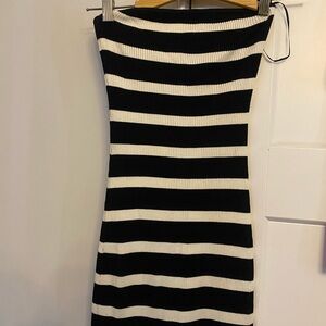 H&M Strapless Black and Cream Striped Dress